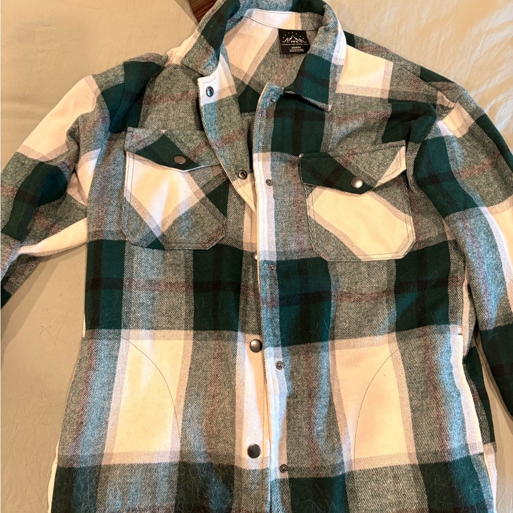 Green and White Plaid Button-Up Shirt